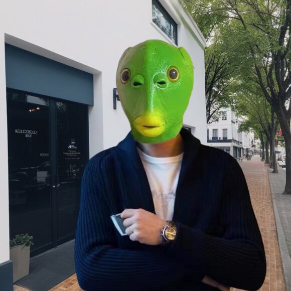 Funny Cosplay Costume Green Fish Head Mask Animal Unisex Carnival Party Headgear - Picture 4 of 5